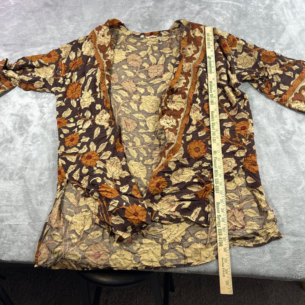 Soft Surroundings Kimono Women L Brown Floral Rayon Open Front Cardigan 29124 - Picture 2 of 9